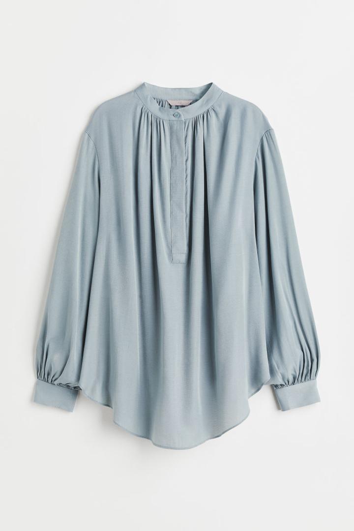 H & M - Balloon-sleeved Blouse - Turquoise