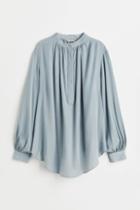 H & M - Balloon-sleeved Blouse - Turquoise