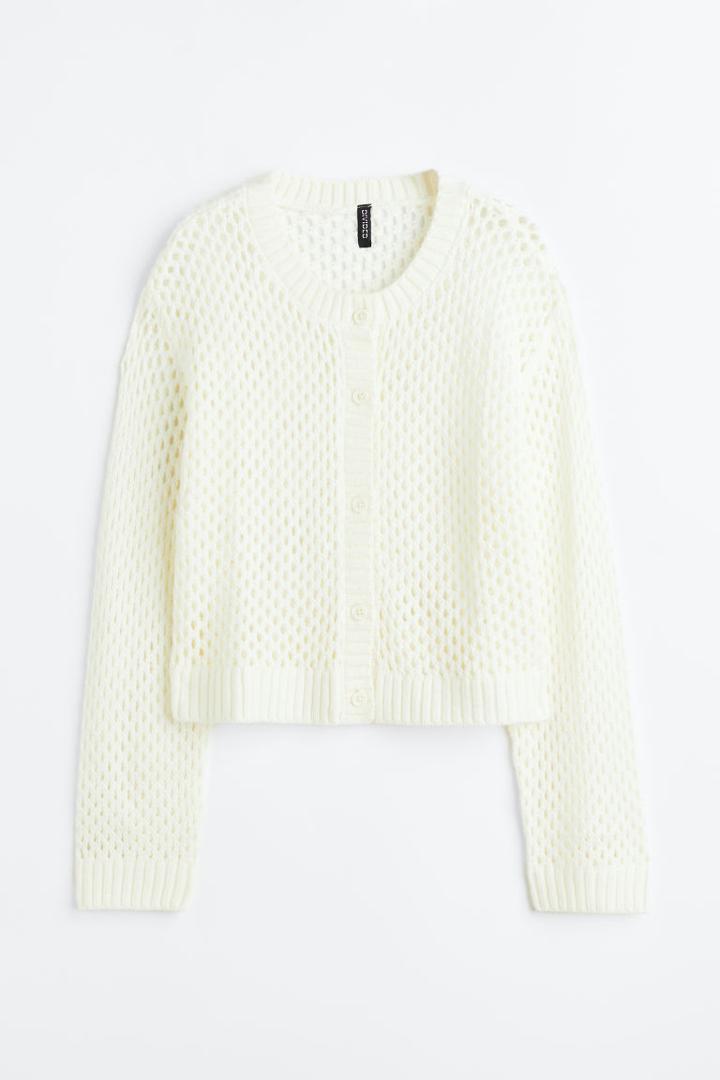 H & M - Hole-knit Cardigan - White