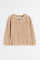 H & M - Waffle-knit Henley Sweater - Brown