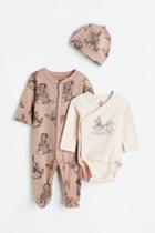 H & M - 3-piece Patterned Cotton Jersey Set - Pink