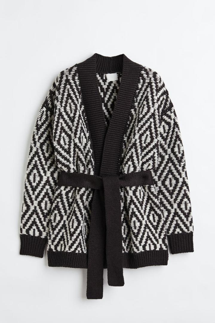 H & M - Oversized Tie-belt Cardigan - Black
