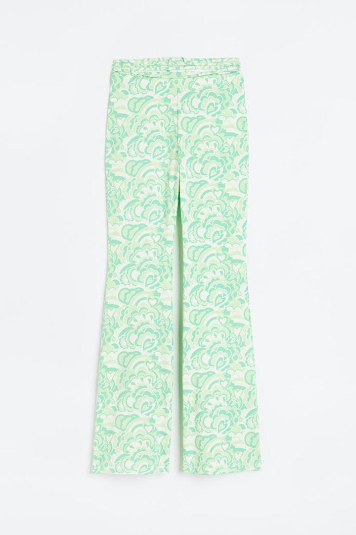 H & M - Tie-detail Flared Leggings - Green