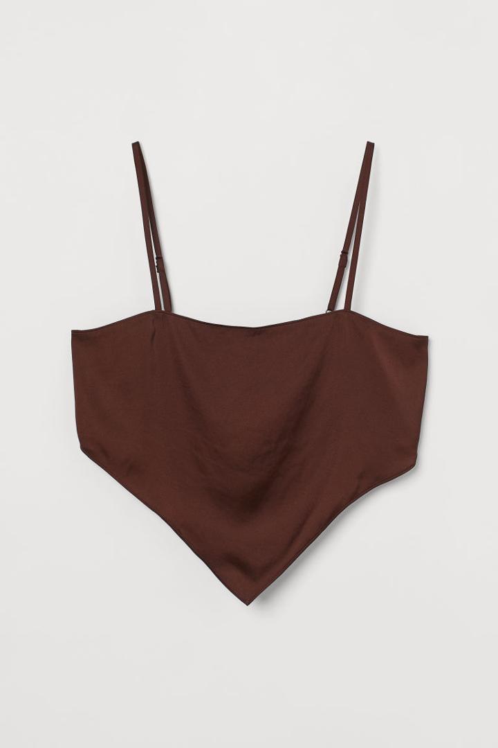 H & M - Irregular-hem Satin Top - Brown