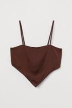 H & M - Irregular-hem Satin Top - Brown