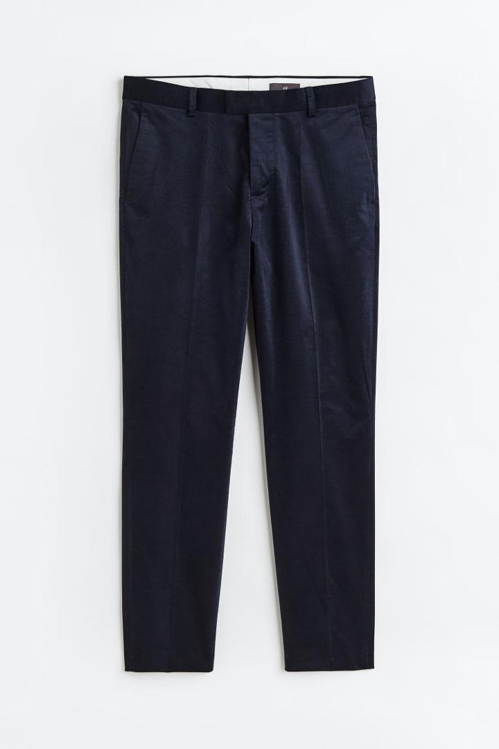 H & M - Slim Fit Velvet Suit Pants - Blue