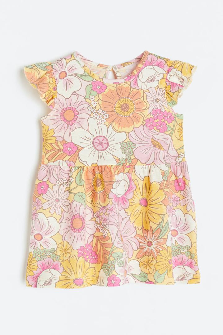 H & M - Ruffle-trimmed Jersey Dress - Yellow
