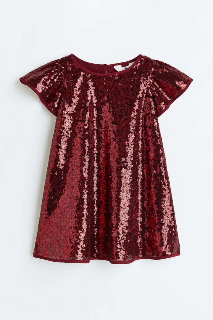 H & M - Flutter-sleeved Dress - Red