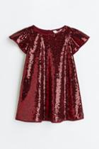 H & M - Flutter-sleeved Dress - Red