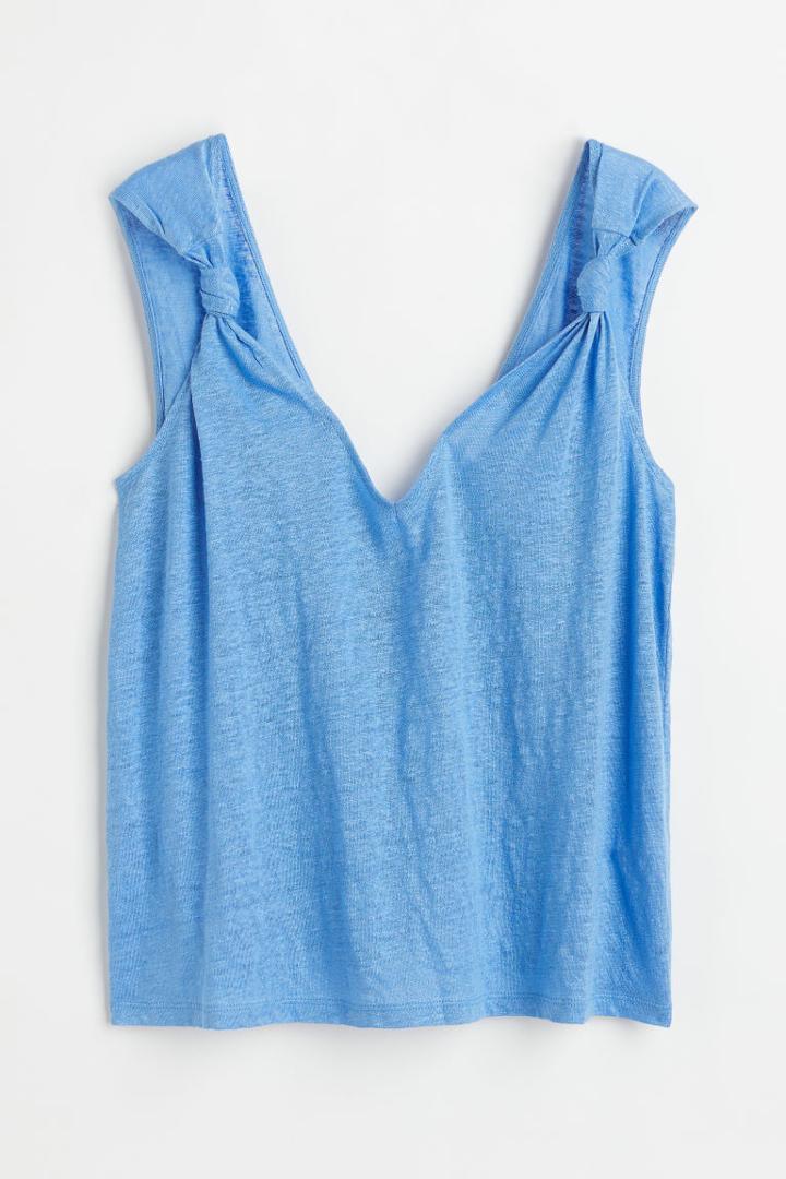 H & M - Linen V-neck Top - Blue