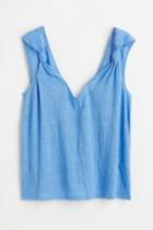 H & M - Linen V-neck Top - Blue