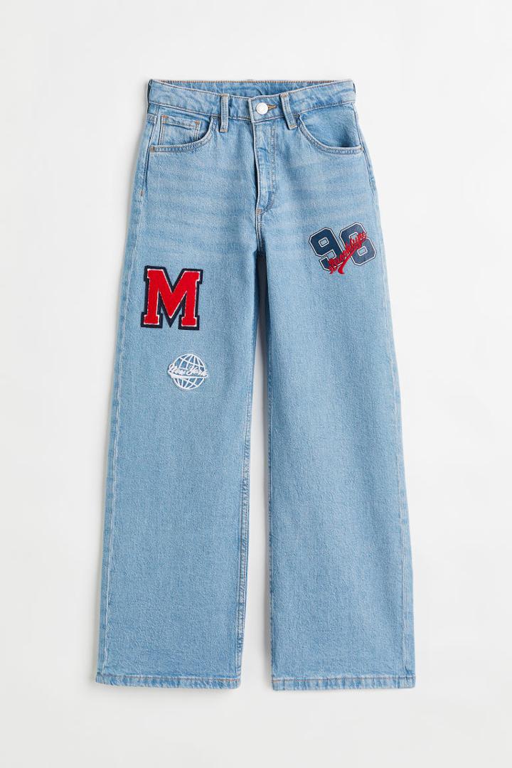 H & M - Wide Fit Jeans With Appliqus - Blue