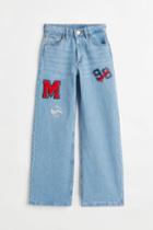 H & M - Wide Fit Jeans With Appliqus - Blue