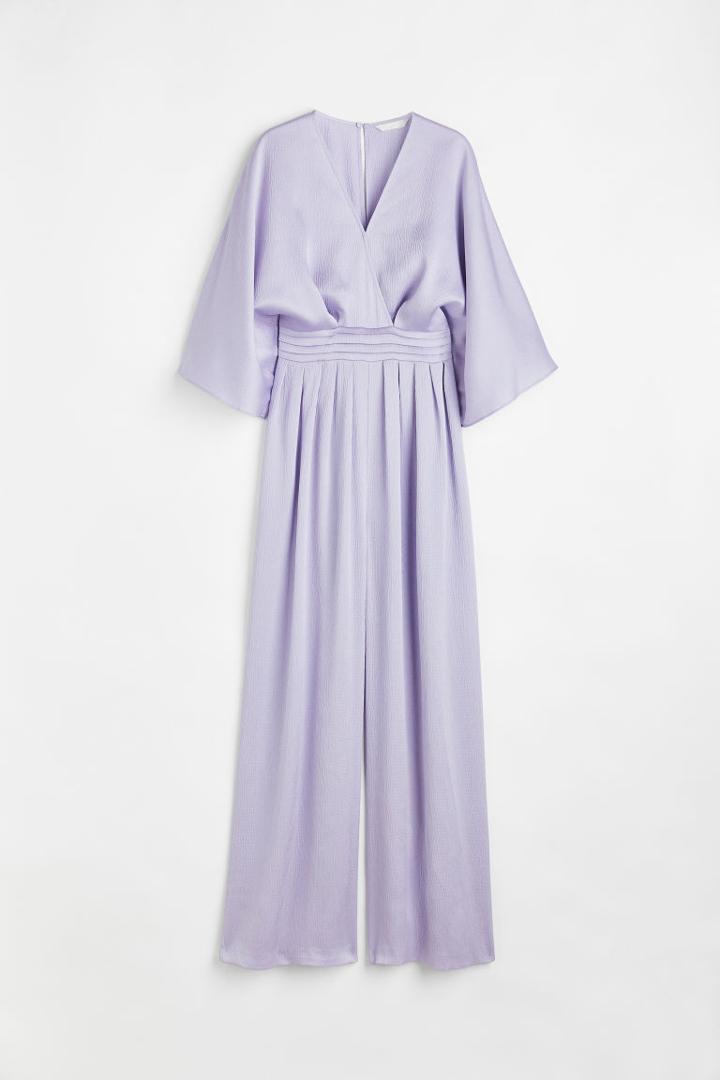 H & M - Wrap-front Crped Jumpsuit - Purple