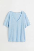 H & M - Linen Jersey T-shirt - Blue