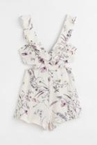 H & M - Flounce-trimmed Patterned Playsuit - Beige