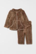 H & M - 2-piece Faux Shearling Set - Brown