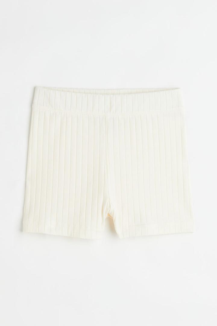 H & M - Ribbed Jersey Shorts - White