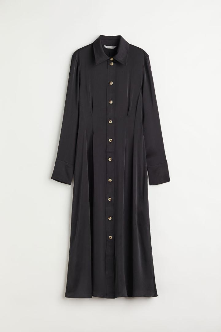 H & M - Satin Shirt Dress - Black