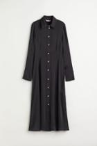 H & M - Satin Shirt Dress - Black