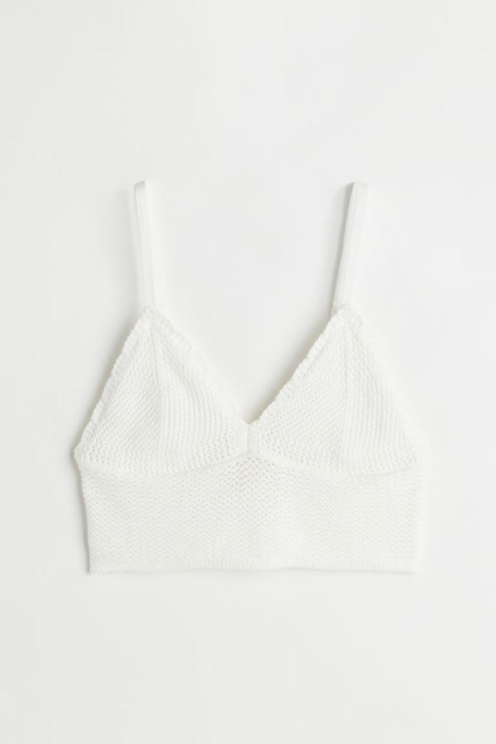 H & M - Crochet-look Crop Top - White