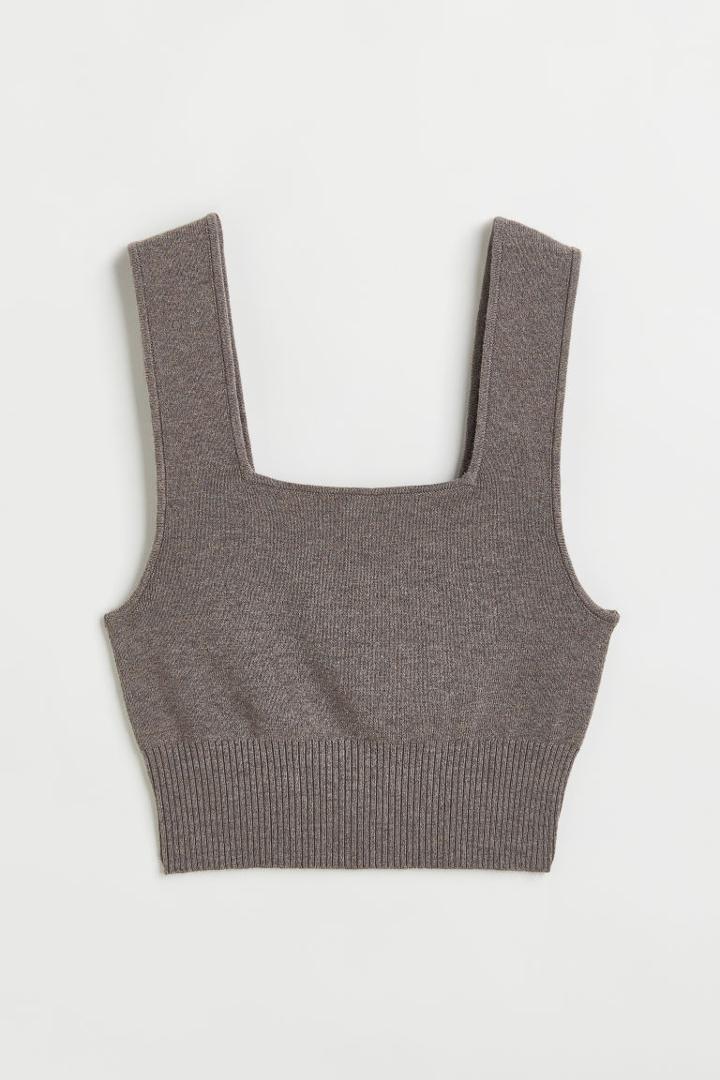 H & M - Fine-knit Crop Top - Brown