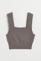 H & M - Fine-knit Crop Top - Brown