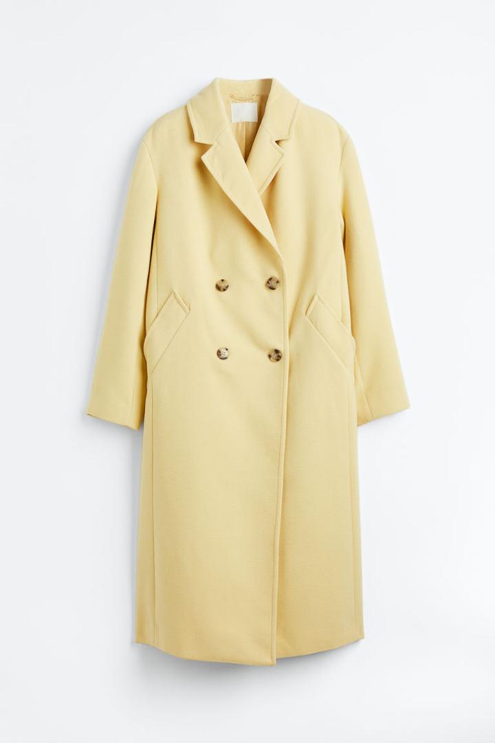 H & M - Double-breasted Coat - Yellow