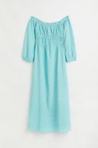 H & M - Off-the-shoulder Crped Dress - Turquoise