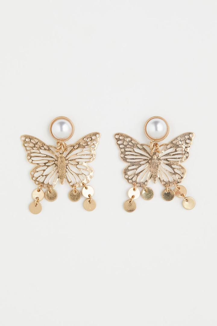 H & M - Butterfly Earrings - Gold