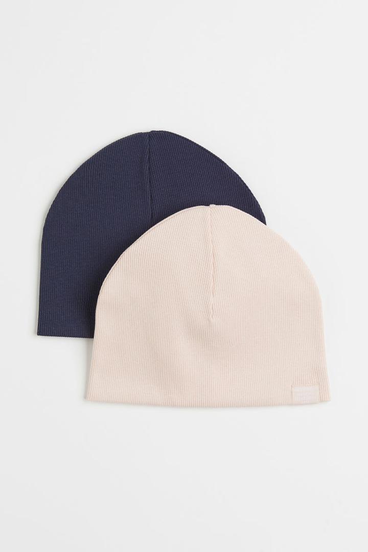 H & M - 2-pack Ribbed Hats - Orange