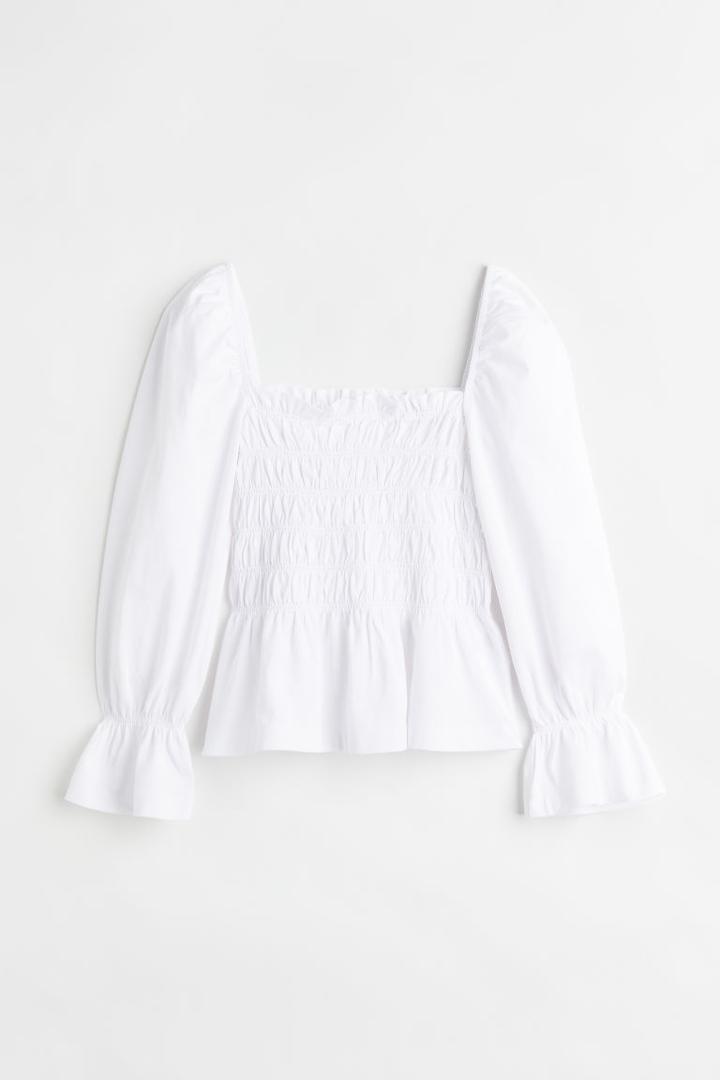H & M - Smocked Top - White