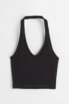 H & M - Halterneck V-neck Top - Black