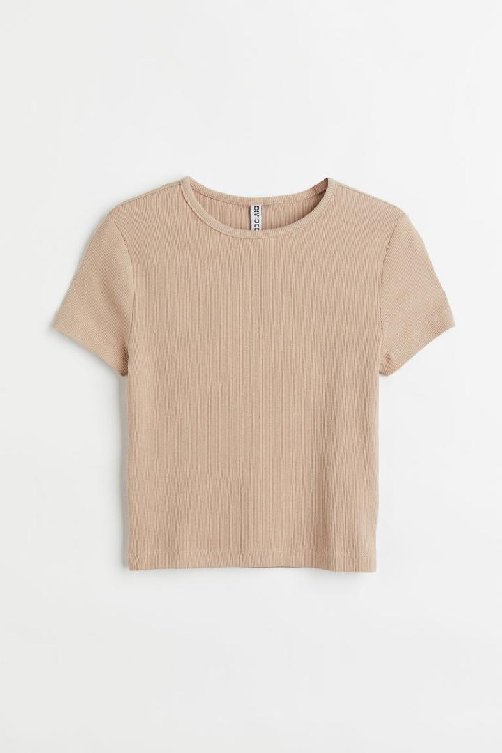 H & M - Ribbed Crop Top - Beige