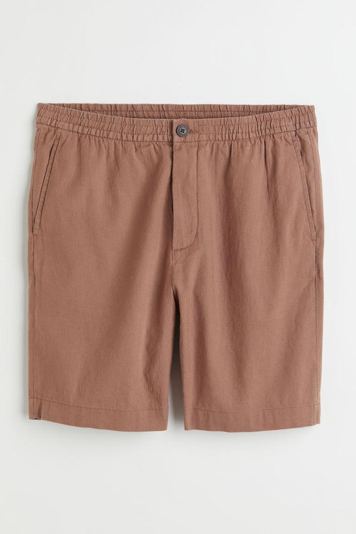 H & M - Regular Fit Linen-blend Shorts - Beige