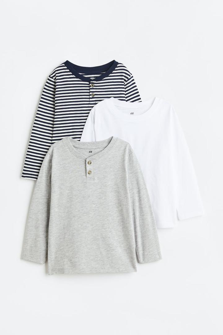 H & M - 3-pack Long-sleeved Shirts - Blue