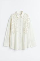 H & M - Oversized Embroidered Shirt - White