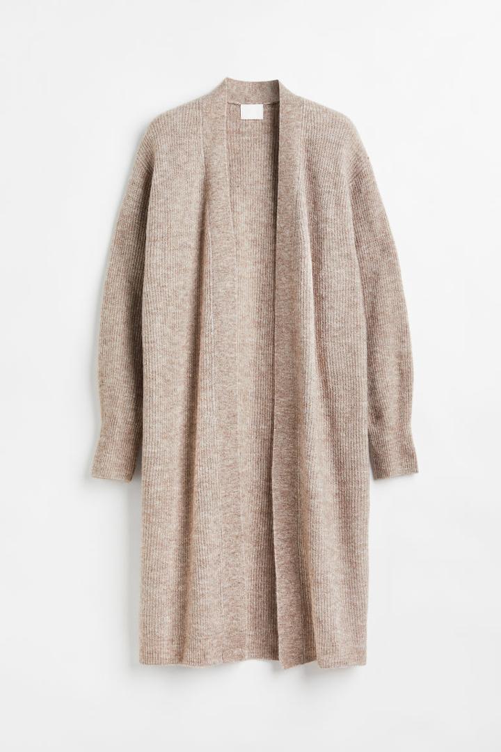 H & M - Long Rib-knit Cardigan - Brown