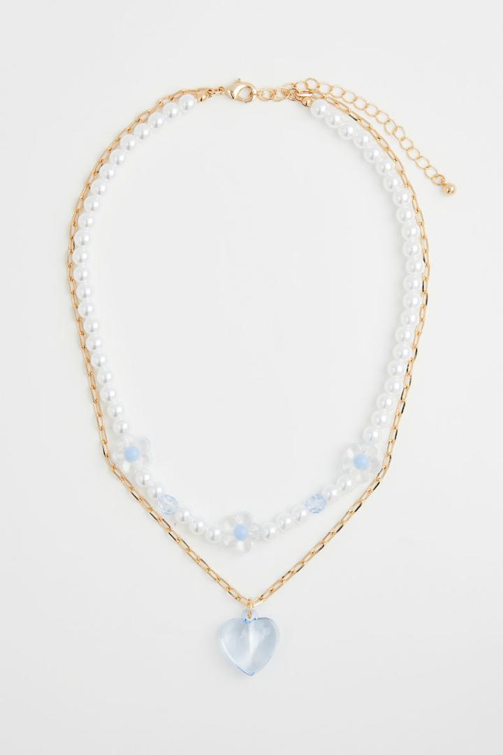 H & M - Double-strand Pendant Necklace - Blue