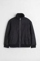 H & M - Faux Shearling-lined Bomber Jacket - Black