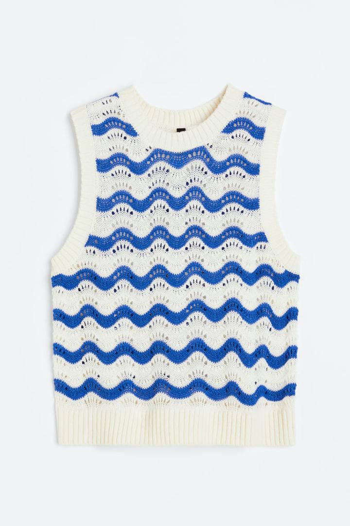 H & M - Pointelle-knit Sweater Vest - Blue