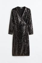 H & M - H & M+ Sequined Wrap Dress - Black
