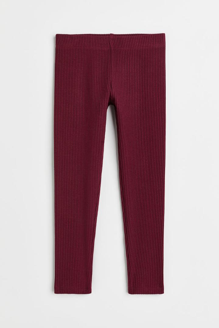 H & M - Ribbed Cotton Leggings - Red