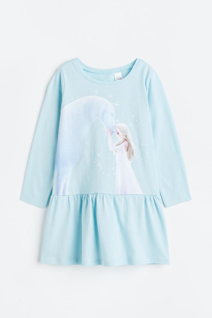 H & M - Patterned Cotton Dress - Turquoise