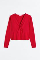 H & M - H & M+ Knot-detail Jersey Top - Red