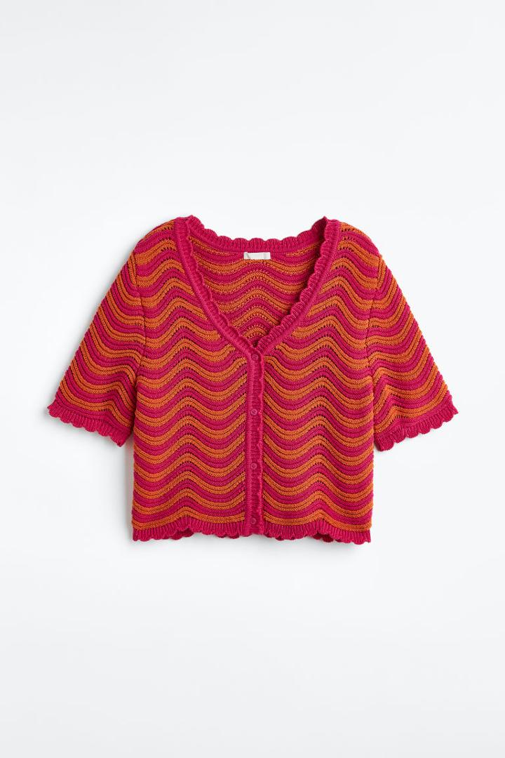 H & M - Scalloped-trimmed Cardigan - Pink