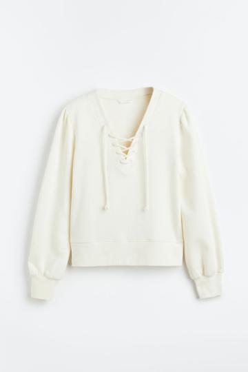 H & M - Sweatshirt With Lacing - White