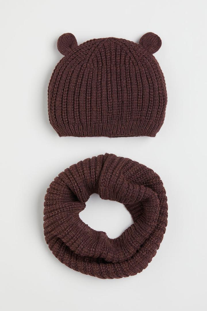 H & M - 2-piece Hat And Tube Scarf Set - Beige