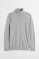 H & M - Slim Fit Fine-knit Turtleneck Sweater - Gray