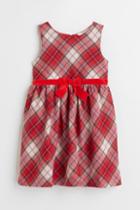 H & M - Bow-detail Plaid Dress - Red